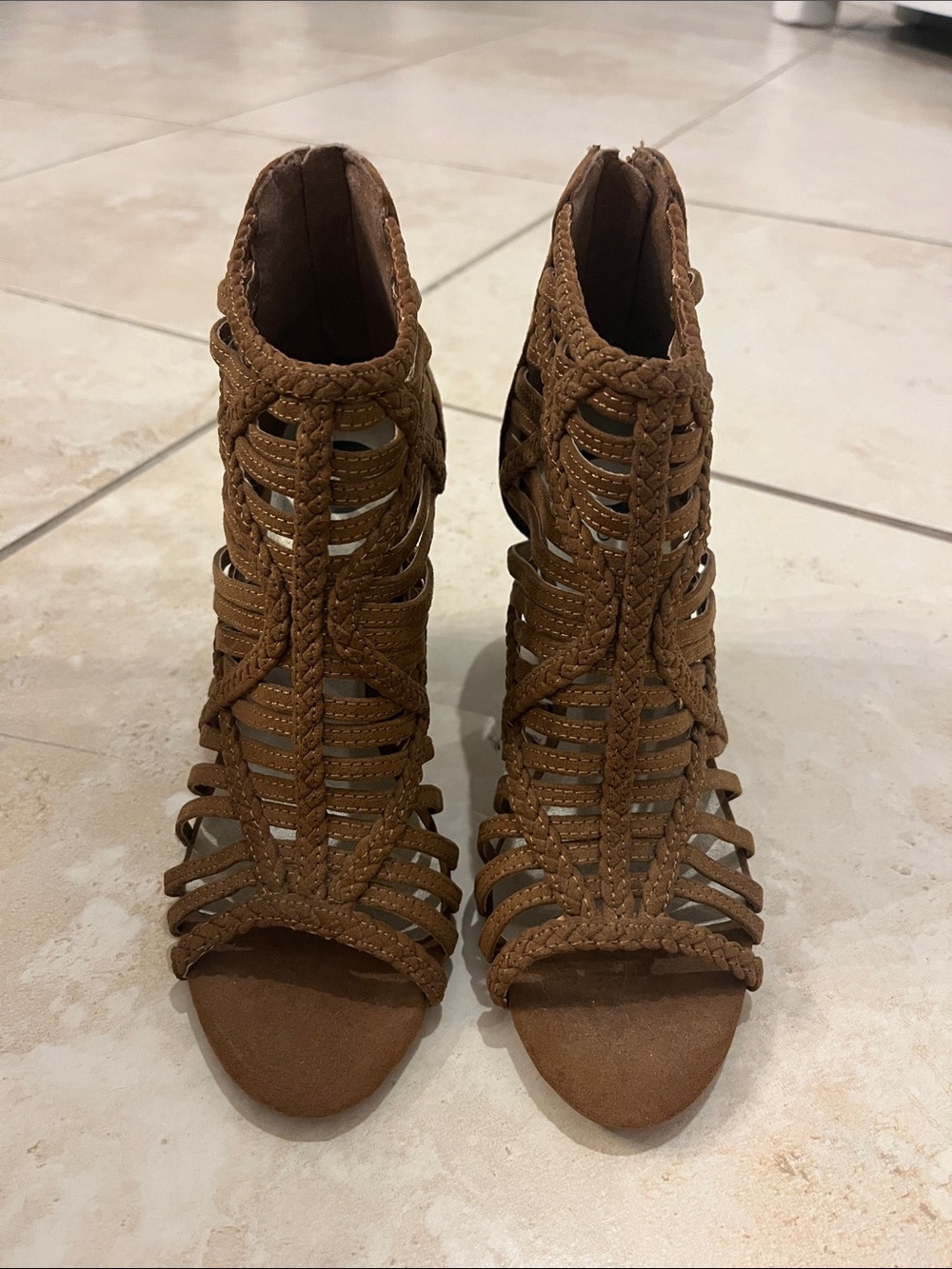 Guess Braided Cage Heeled Sandals - Brown